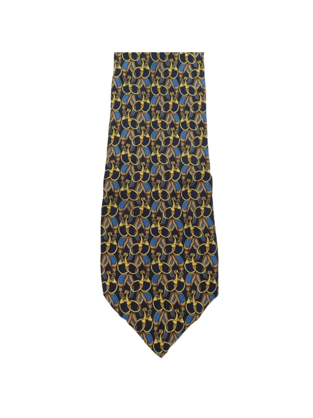 Fendi Cravatte Equestrian Saddle Stirrup Print Blue Mens Necktie Tie Silk VTG